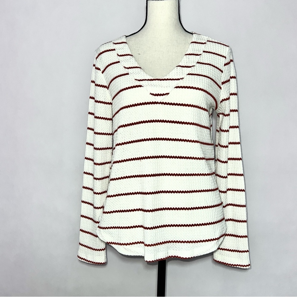 ALTAR'D STATE Womens Sweater V-Neck Long Sleeve Waffle Knit Size S Striped
